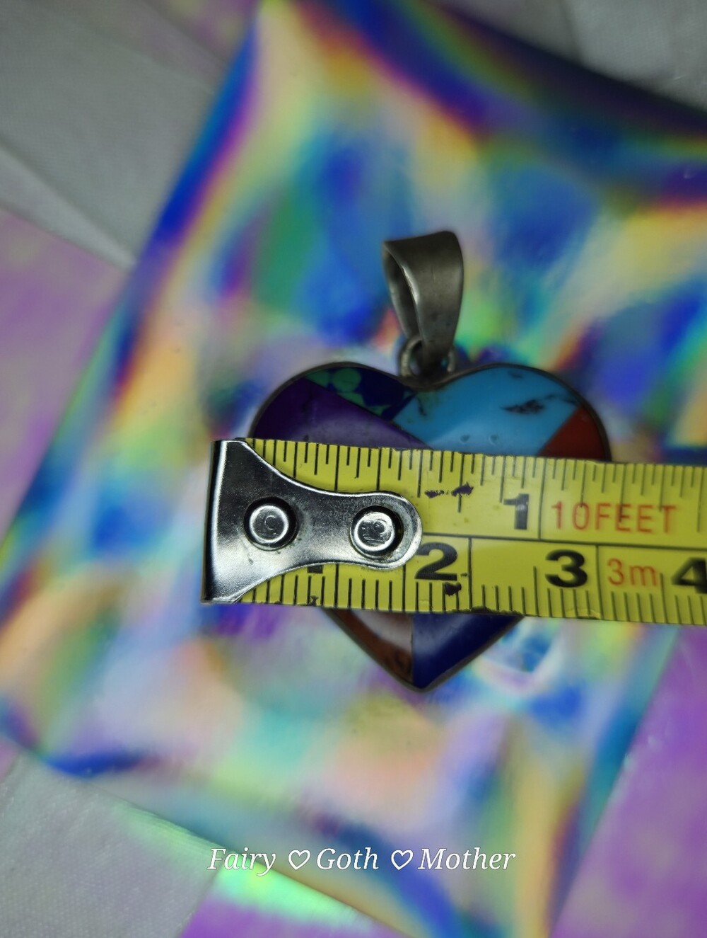VTG Taxco Mexico 925 Sterling Silver Multi Stone Inlay Patchwork Heart Pendant - Picture 8 of 12